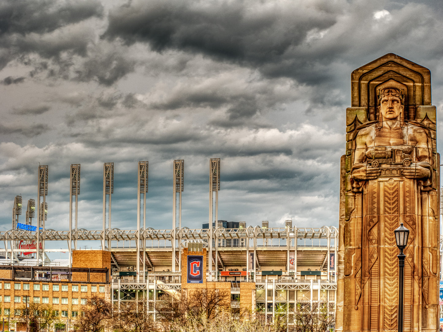 CLEVELAND PHOTOGRAPHY- STADIUM GUARDIANS SHOT 40"X30"