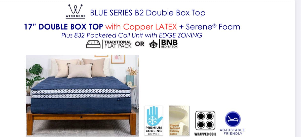 WinkBeds- Blue Double Boxtop Latex -17''