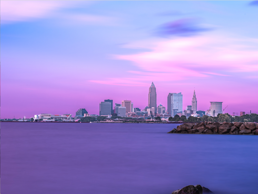CLEVELAND PHOTOGRAPHY- CLEVELAND SKYLINE PINK HUE SHOT 40"X30"