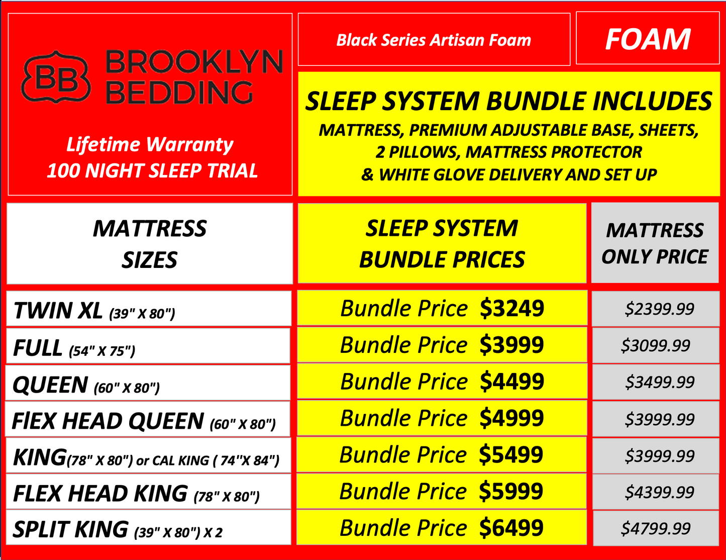 Brooklyn Bedding Black- Artisan Foam