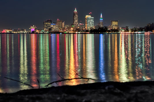 CLEVELAND PHOTOGRAPHY- CLEVELAND NIGHT RAINBOW SHOT 40"X30"